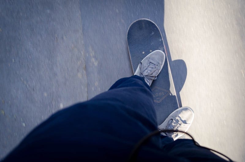 skate shoes on skateboard